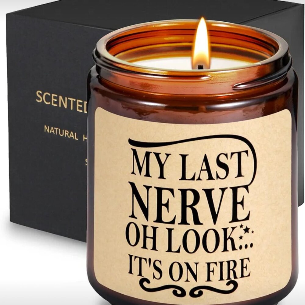 Soy Jar Lavender candle * My last Nerve Oh Look it's on FIRE jar black lid boxed